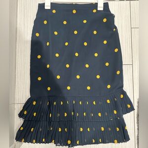 Ann Taylor Navy and Yellow Polka Dot Pencil Skirt